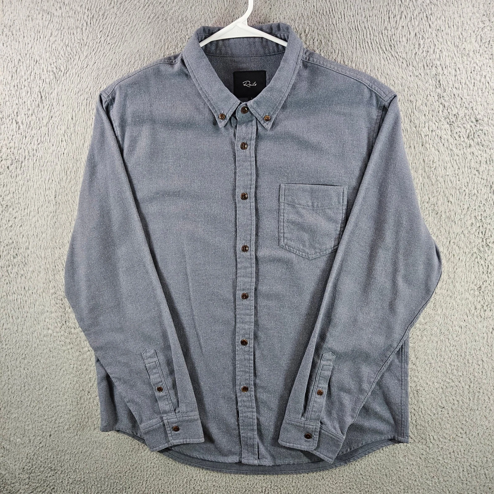 Rails Mens Grey Flannel Button Down Shirt Long Sleeve Cotton Blend Large