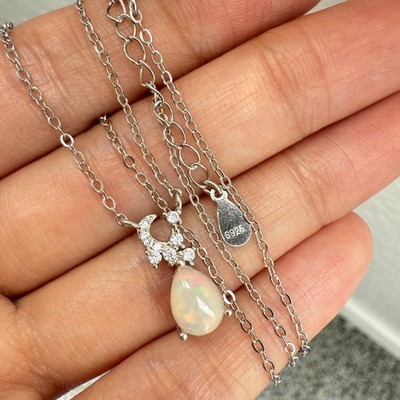 925 Sterling Silber Halskette 7x6mm Träne Natur Opal Edelstein Mond Schmuck