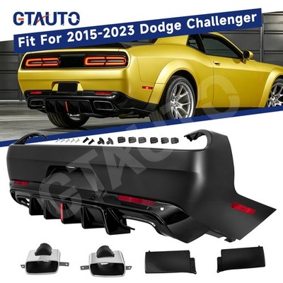 To SRT Full Rear Bumper Diffuser Set w/Exhaust Tips For 15-23 Dodge Challenger