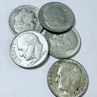 ROOSEVELT SILVER DIMES LOT OF 5 90% SILVER CIRCULATED COINS FREE SHIPPING #9828