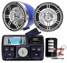 Motorcycle Bluetooth Stereo Speakers,ATV UTV Amplifier Sound System Blue Silver