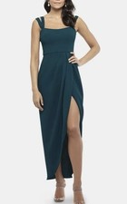Xscape Double Strap Rushed Party Holiday Formal Christmas Maxi Dress Green 10