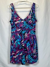 Swim Dress Plus Size 22 Tummy Slimmer Empire Swimsuit Skirt Full Coverage Purple