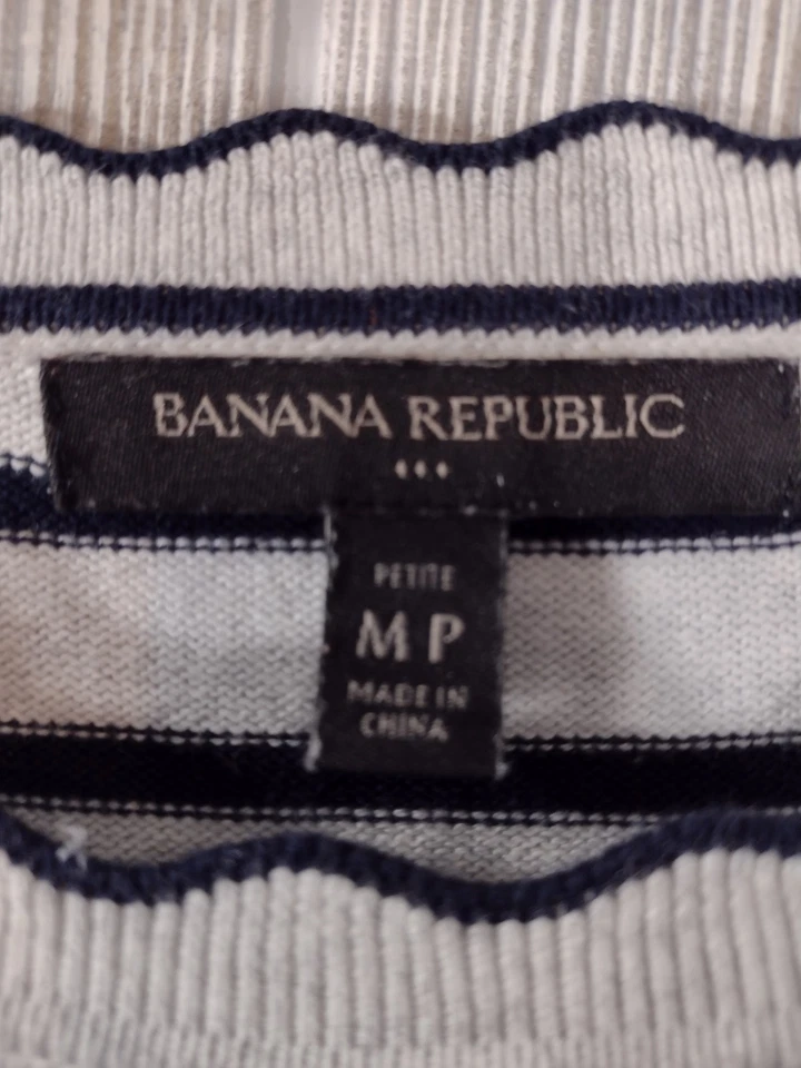 Banana Republic Mujer MP Gris Rayas Escote Festoneado Dinero Antiguo Preppy Foto 4 de 4