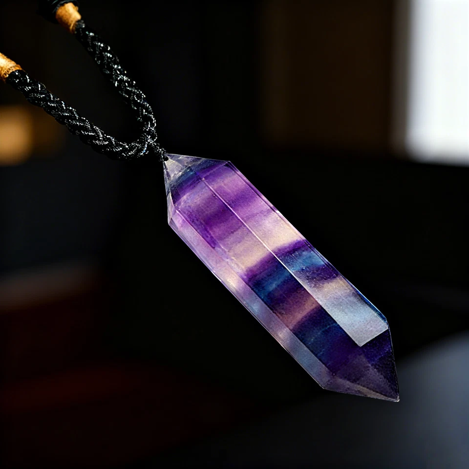 Ожерелье с подвеской из натурального радужного флюорита с исцеляющим кристаллом - Изображение 4 из 4