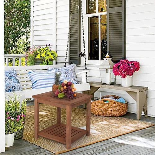 Square Coffee Drinks Side Table Wooden Indoor Outdoor Garden Patio Furniture UK - Picture 2 of 8