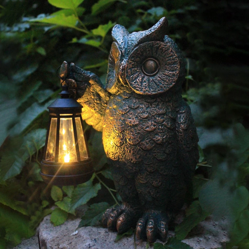 Garden Statues Outdoor, Owl Figurines Decorated with Solar Lights, Unique Christ - Image 2 of 4
