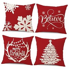 Christmas Throw Pillow Covers 16x16 Inch 16" x 16" Pack of 4 Christmas Red