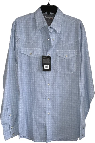 Wrangler 20X Shirt Men Medium Blue White Western Pearl Snap Flip Cuffs NWT