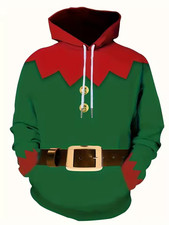 Elf Costume Christmas Hoodie Green Red 3D Print Holiday Pullover Gift