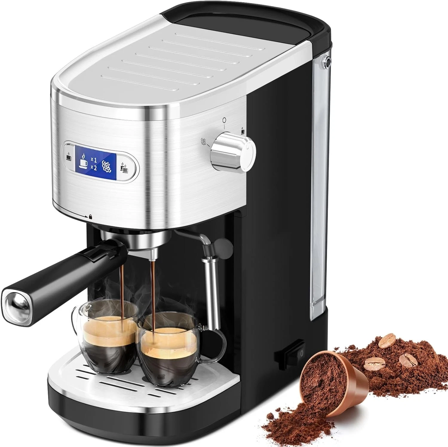 Pro Espresso Maker w/ Milk Frother, 20 Bar, Stainless/Black, Cappuccino & Latte