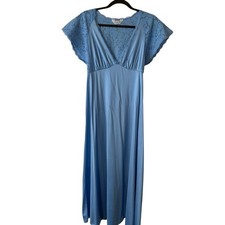 Vtg Womens Vanity FAIR Blue nylon Chemise nightgown Gown SZ S/M
