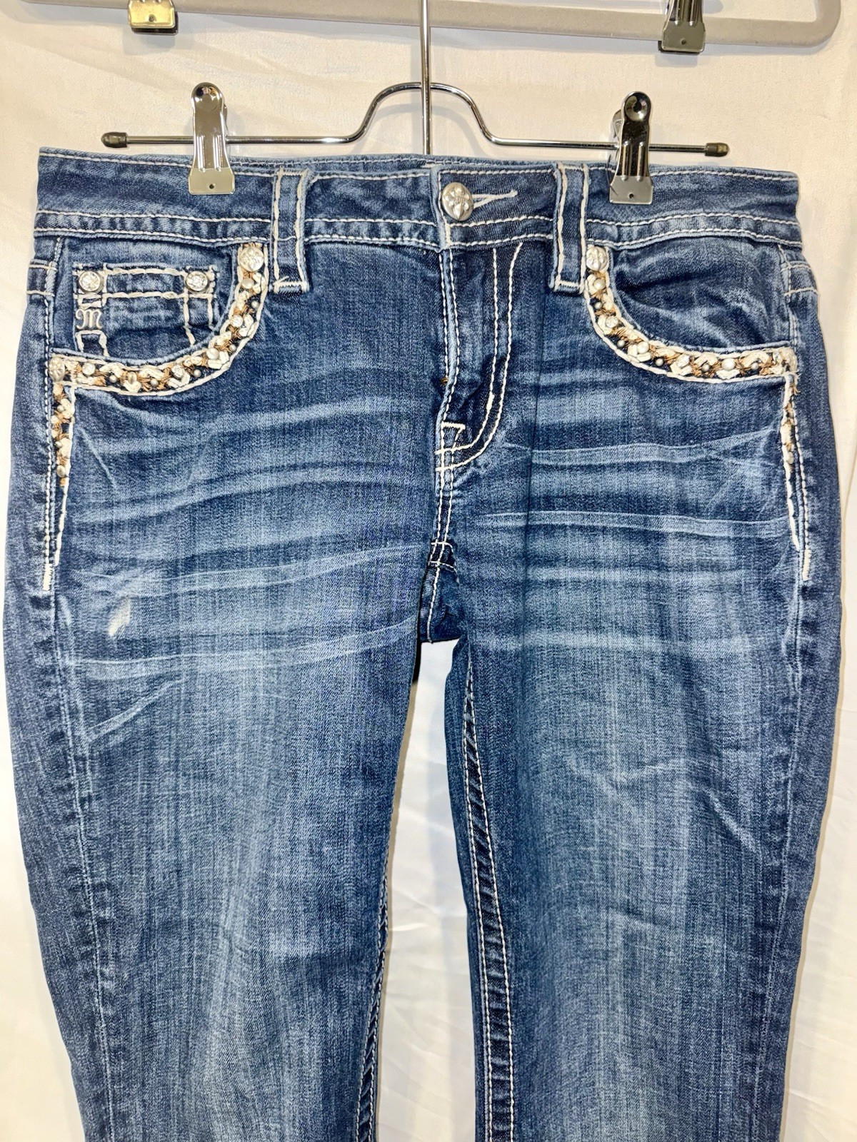 Miss Me Women's Jeans Size 29 Dark Wash Bootcut Mid-Rise Embellished Pockets