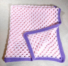 Knitted Handmade Baby Blanket Pink Purple 34" x 32"