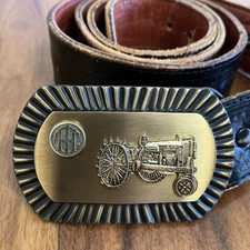 Vintage International Harvester Farmall Tractor Buckle 1970s Leather Belt Zipper