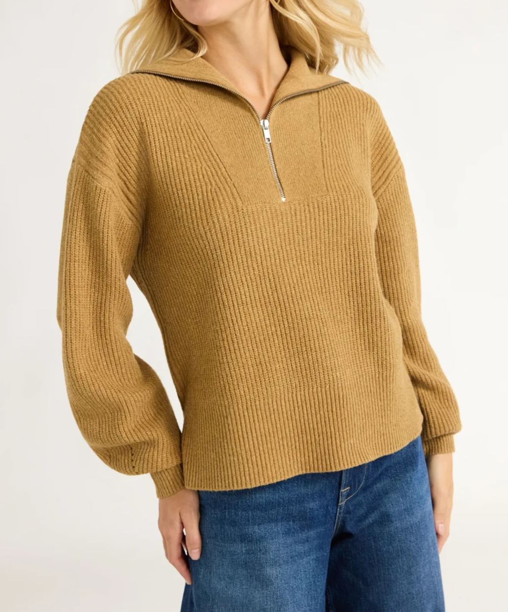 Free Assembly Womens Sweater Size S Heather Brown Antelope Half Zip Cozycore
