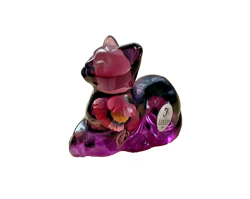 Fenton Glass Amethyst Cat Figurine Original Sticker Sitting Cat