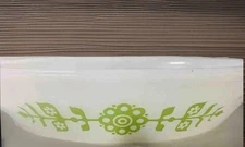 Vintage Glasbake Divided Casserole Dish RARE Lime Green Flower Pattern