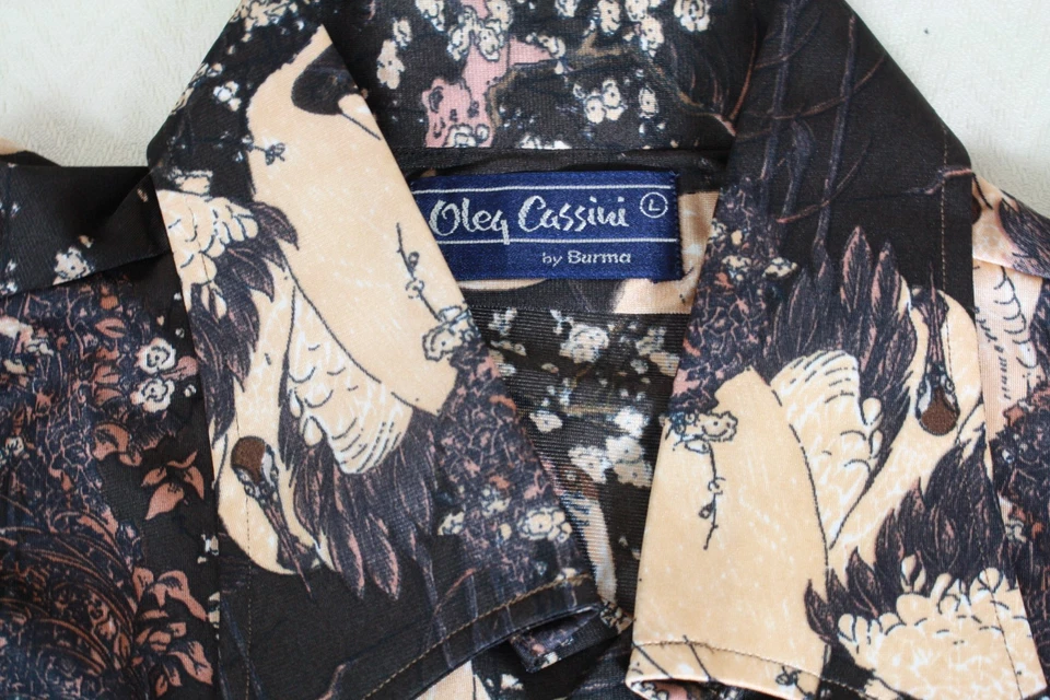 OLEG CASSINI Por Birmania Bibas Nueva Camisa Discoteca De Colección Para Hombre Nylon Estampado Avestruz L Foto 3 de 4