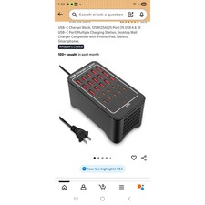 USB C Charger Block, 125W 25A 25 Port 15 USB A  10 USB C Port Multiple Charging