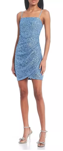 Emerald Sundae Blue Sequin Mini Dress - Size XL - Party Dress - Picture 2 of 3
