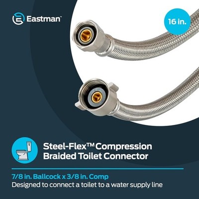 16 Inch Steel-Flex Toilet Connector, Braided Stainless Steel Supply Line with...