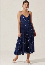 ASTR the Label Women's Blythe Navy Polka Dot Midi Dress Medium