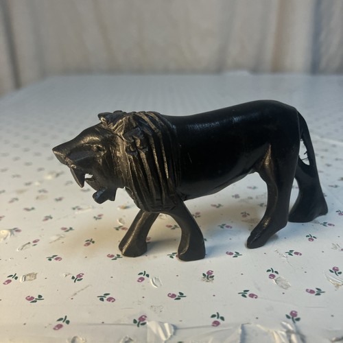 VTG 90’s Ebony Wood Roaring Lion Figure Figurine Keyna 4” Hand Carved Artisan