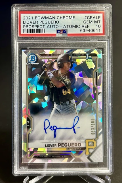 2021 Bowman Chrome 1st Auto Liover Peguero Atomic Refractor /100 Pirates PSA 10