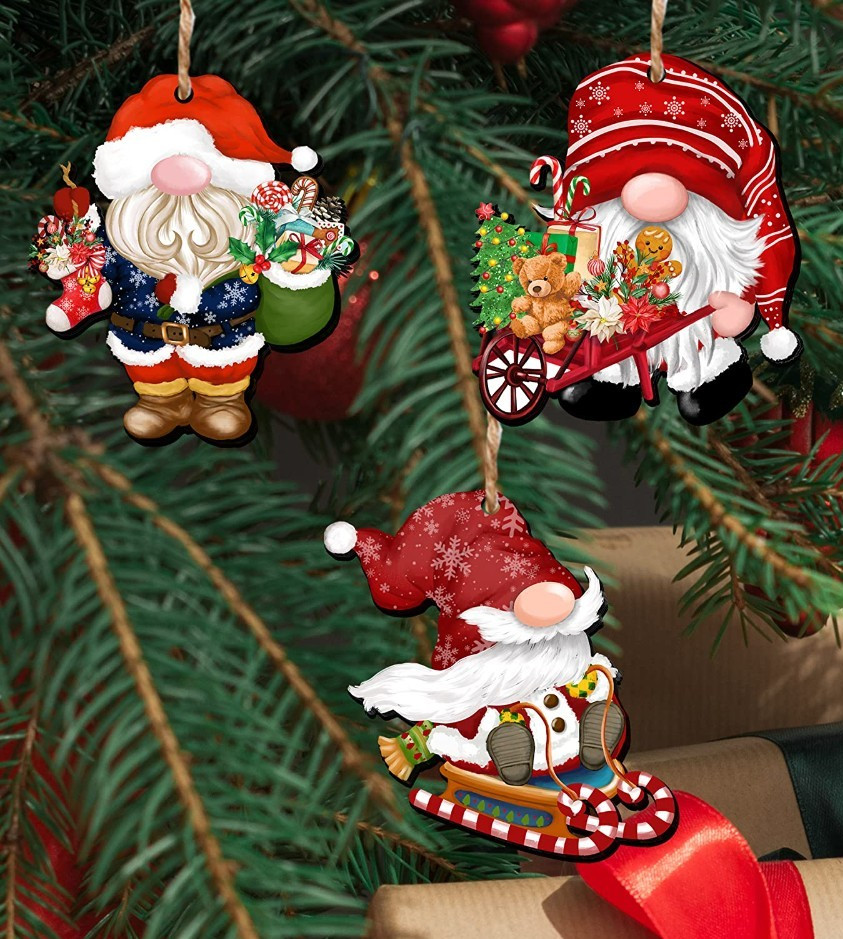 36Pcs Cute Christmas Gnome Wooden Ornaments Holiday Festive Tree Hanging Deco
