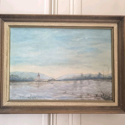 Ölgemälde Auf Leinwand  Village au Bord de l'Eau  von P Courbon, signiert