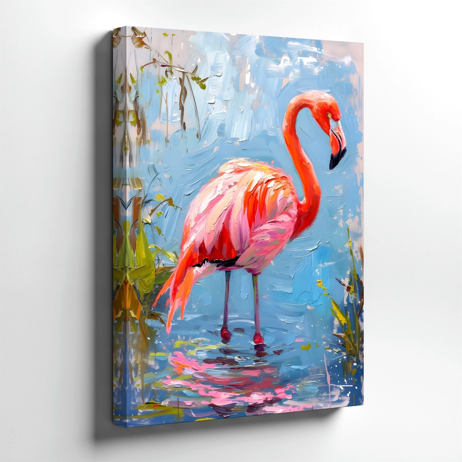 Wall Art Pink Flamingo Bird Canvas Print Abstract Watercolor Tropical Decor