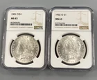 2 NGC MS63 US 90% Silver Morgan $1 1901-O 1902-O L24793