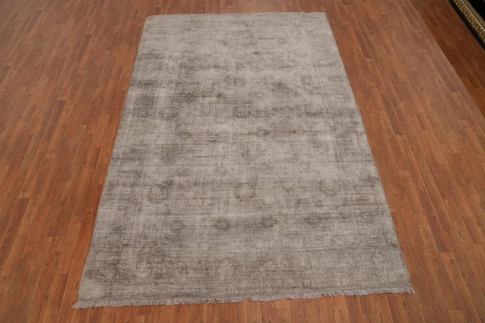 Handmade Transitional Oushak Area Rug 7x10 Ft Gray Silk Carpet Bedroom Rug - Image 2 of 4