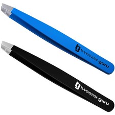 TWEEZER GURU 2 piece Slant Pointed Precision Tweezers for Eyebrows, Ingrown ...