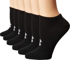 Under Armour Youth No Show Socks 6-Pair , Solid Black YLG