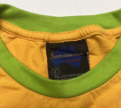 Australia Samsousan Yellow Youth Kids Child's T Shirt W/Embroidered Flag Size 6 - Picture 3 of 4