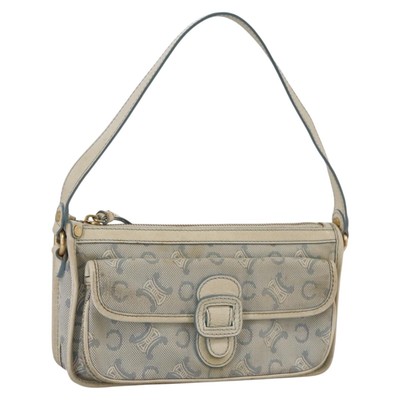 CELINE C Macadam Canvas Hand Bag Light Blue White gold Auth 111110