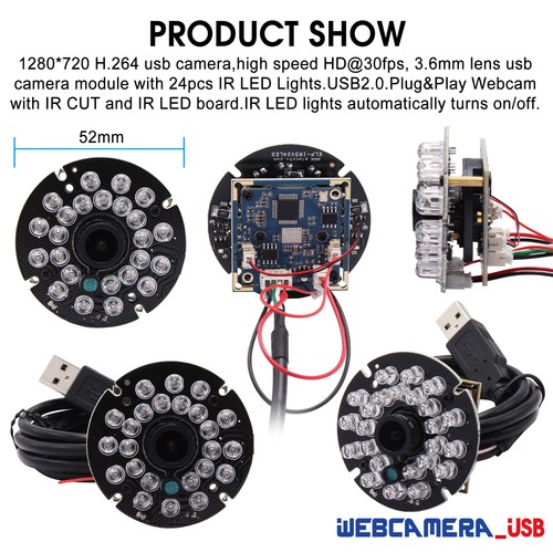 ELP 720P USB Camera module with audio 24PCS IR LED 1.0MP Web Camera 3.6mm lens - Picture 3 of 9