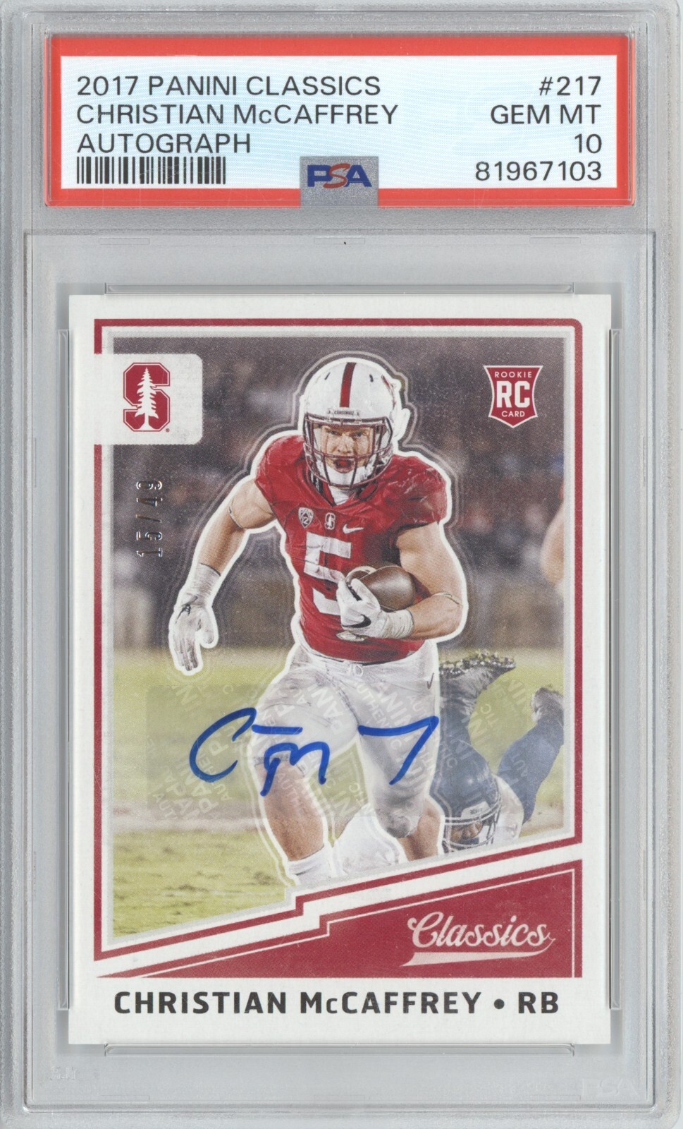 Christian McCaffrey Panini Classics #217 Autograph