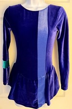GK ICE FIGURE SKATE LgSLV ADULT SMALL PURPLE VELVET CONTRAST STRIPE DRESS Sz AS