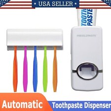 Automatic Toothpaste Dispenser and 5 Toothbrush Holder Set Wall Mount Stand