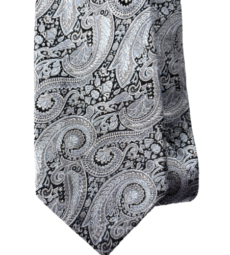 Jos A bank Reserve 100% Silk necktie Silk paisley on Gray Xlong 67x3.5"