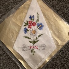 VINTAGE AUTHENTISCHES TIROL DIRNDL STICKEREI ALPENBLUMEN BAUMWOLLE TASCHENTUCH