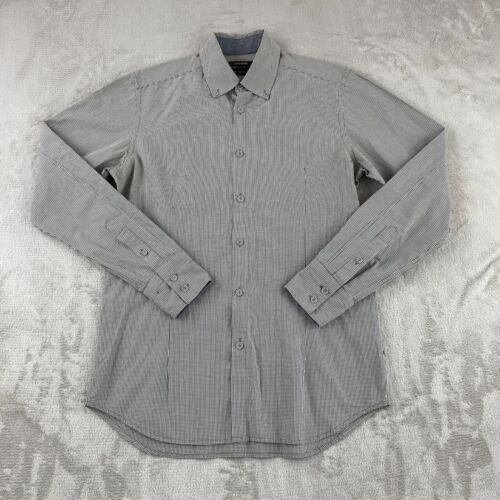 Diesel Black Gold Shirt Men Medium Grey Gingham Check Long Sleeve Designer