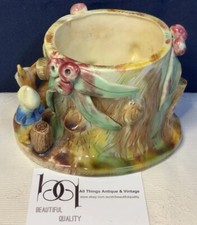 Delamere Pottery Or Beattie No Marks To Base Gum leaf Deer Gnome Vase