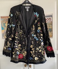Indigo Moon Black Floral Embroidered Lined Evening Jacket S 12 14 East