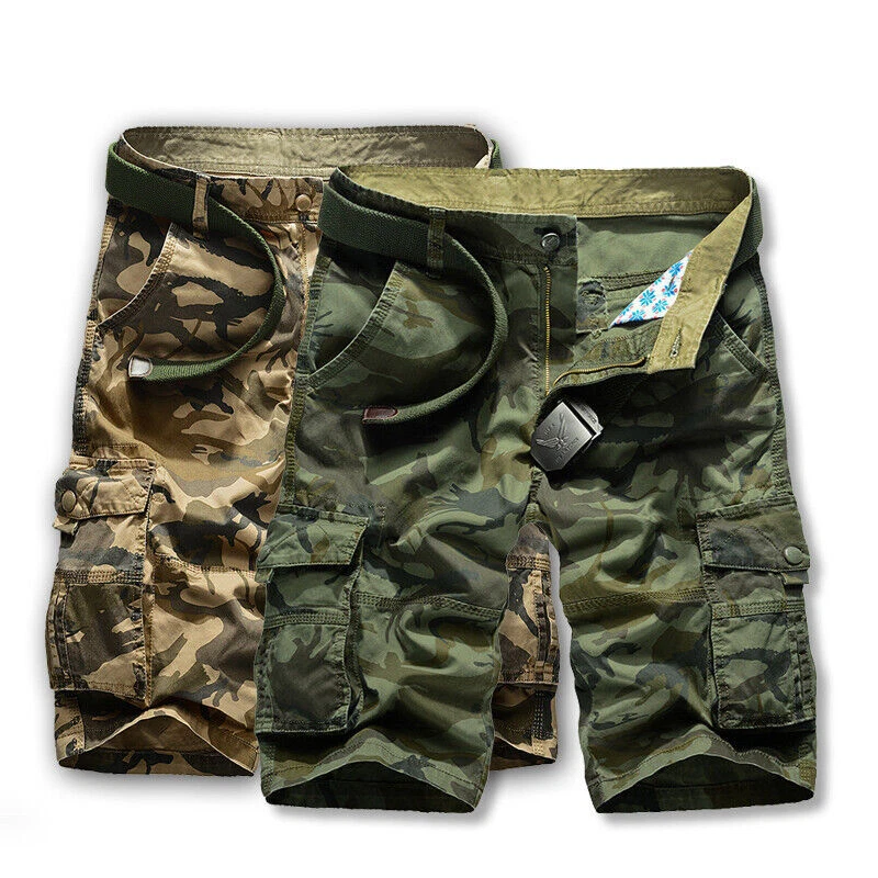 Pantalones Cortos de Camuflaje del Ejército para Hombres Pantalones Cortos de Carga Medio Pantalones Cortos Informales de Verano Foto 3 de 4