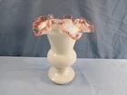 Fenton Milk Glass Pink Rose Crest Urn Shaped Vase 7" Tall