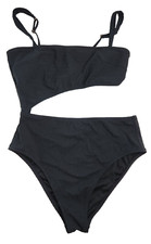 Shade  Shore Black Medium Coverage Ribbed 1 Pc Swimsuit Size M Midriff Cutout
